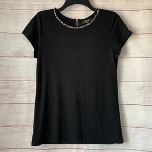 Verve Ami Black Short Sleeve Blouse with Silver Bead and Jewel Neckline Size S